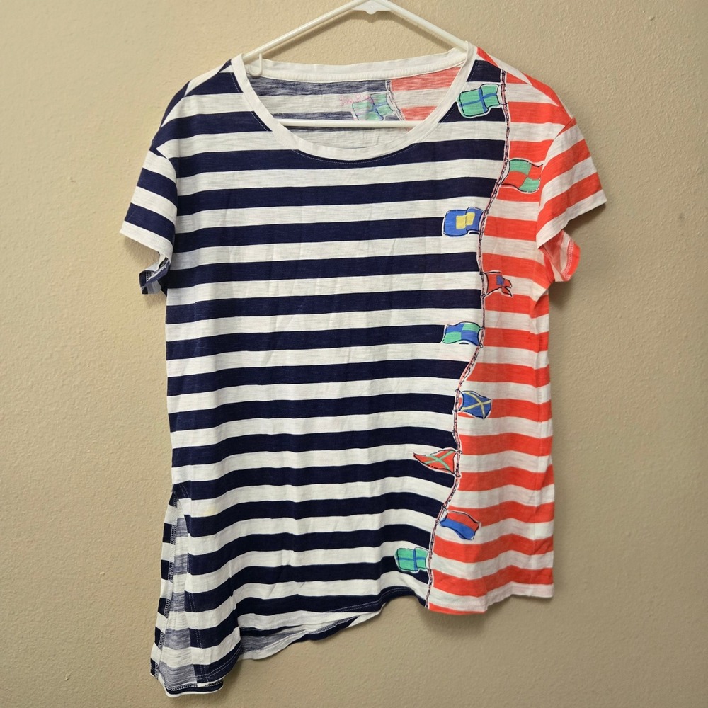 Lilly Pulitzer Nautical Signal Flag Striped Asymmetrical Cotton Tee Large